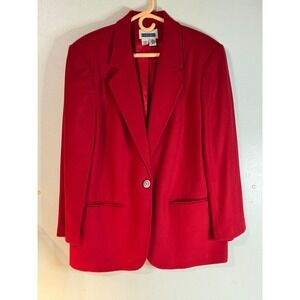 Prophecy Red 100% Wool Blazer Jacket Size 14 Single Button Lined Career VTG
